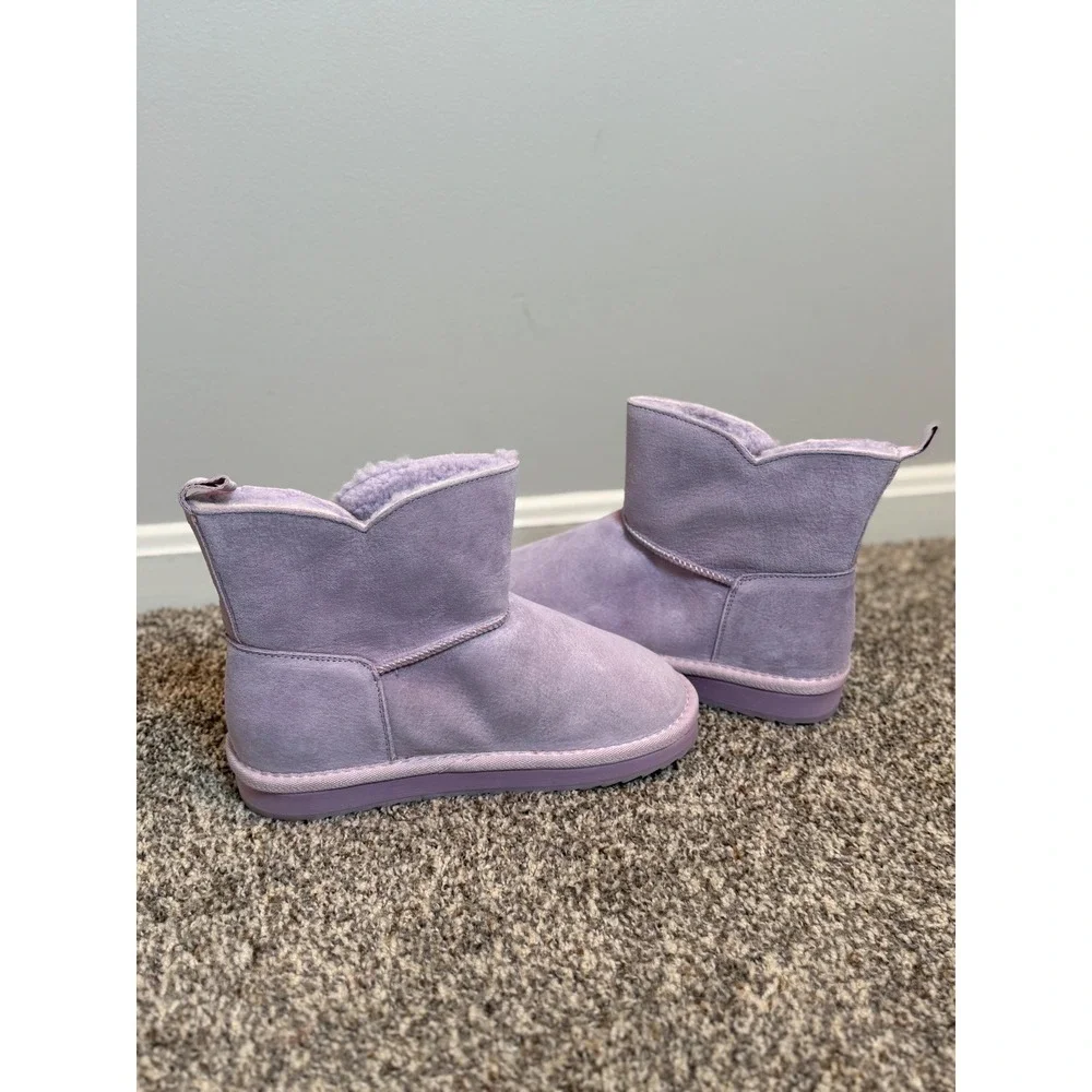 NWT Lands End Girls 3 Suede Shearling Slip On Boots Cozy Winter Purple Lilac